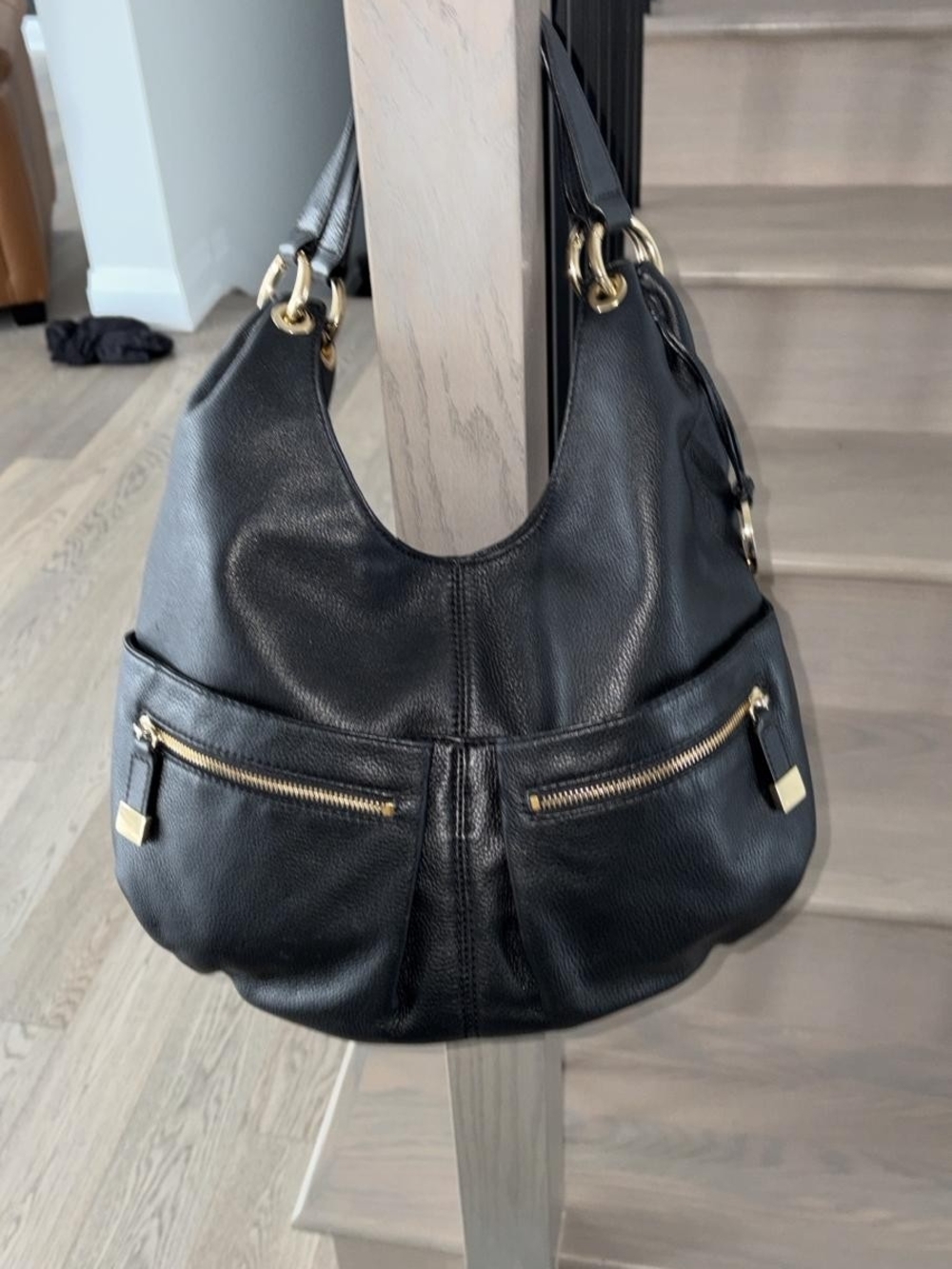 Michael Kors Black Leather Hobo with Gold Hardware